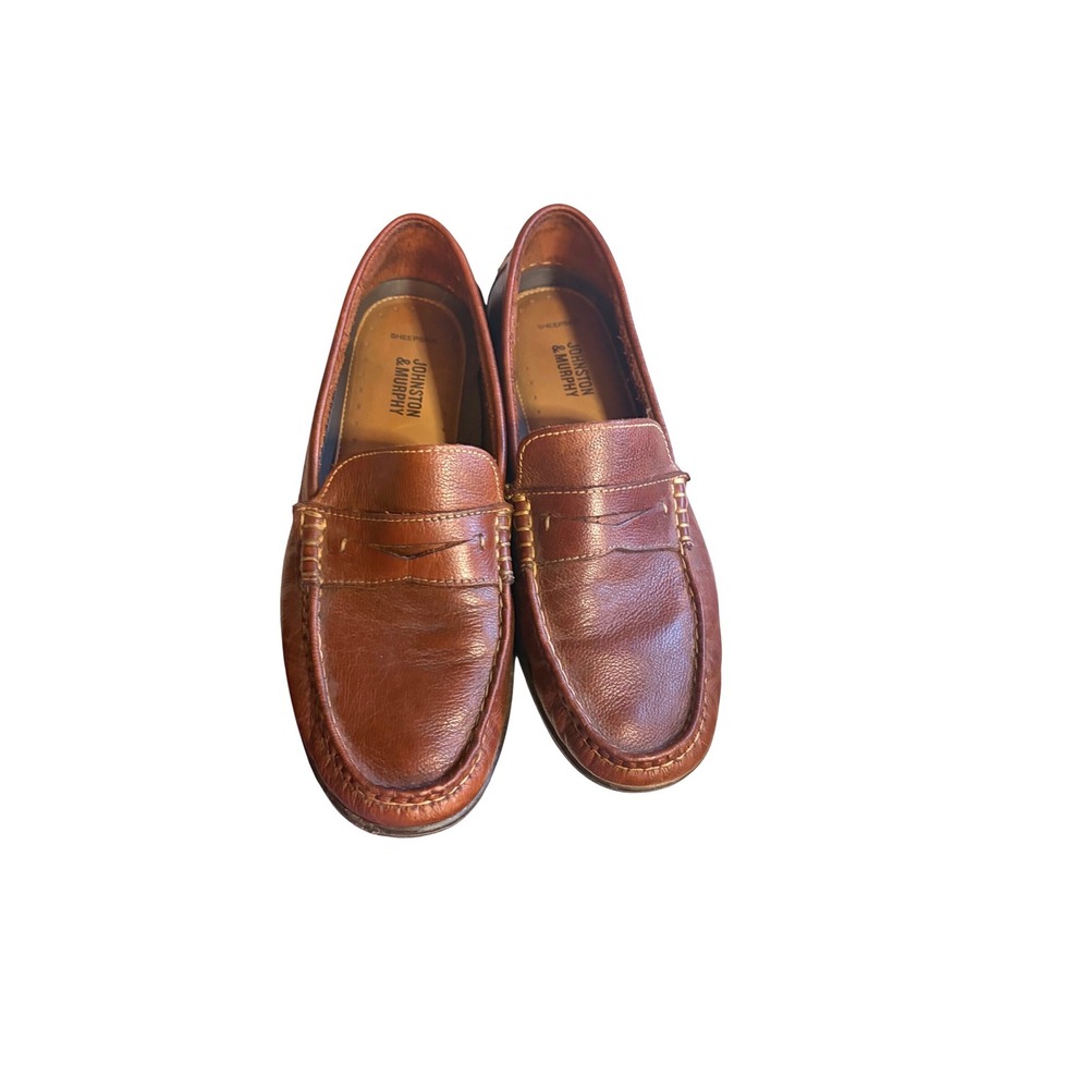 Johnston & Murphy J&M Flex Mens Brown Leather Penny Loafers 8.5 M 25-2443